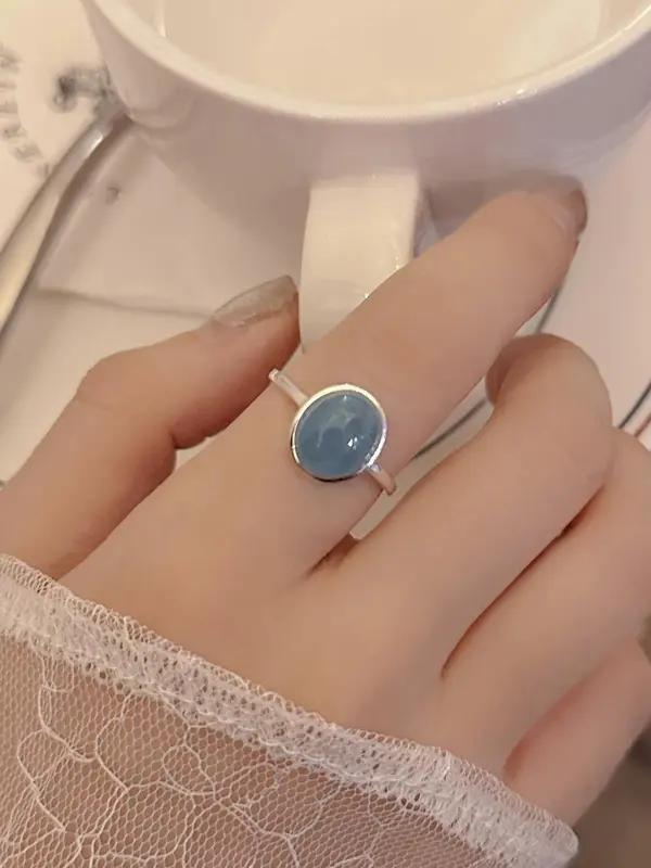 925 Sterling Silver Oval Shaped Natural Stone Decorated Ring, Adjustable Accessories for Women & Girls, Casual Jewelry for Party, Daily, Birthday Gift 4