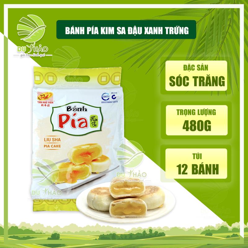 Bánh pía kim sa đậu xanh trứng muối tan chảy 480g túi 12 bánh , bánh pía Tân Huê Viên Sóc Trăng