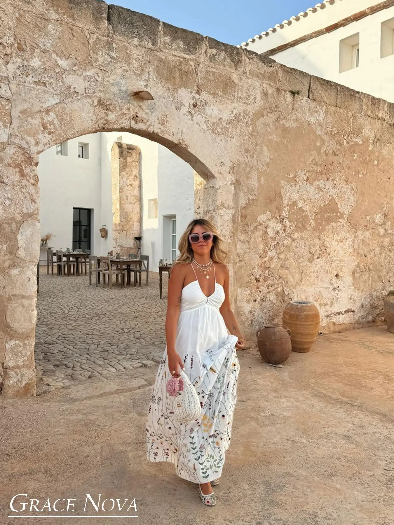 Women's Floral Embroidery Cami  Dress, Boho Sleeveless Maxi  Dress for Beach Holiday Vacation, Ladies Summer Clothes