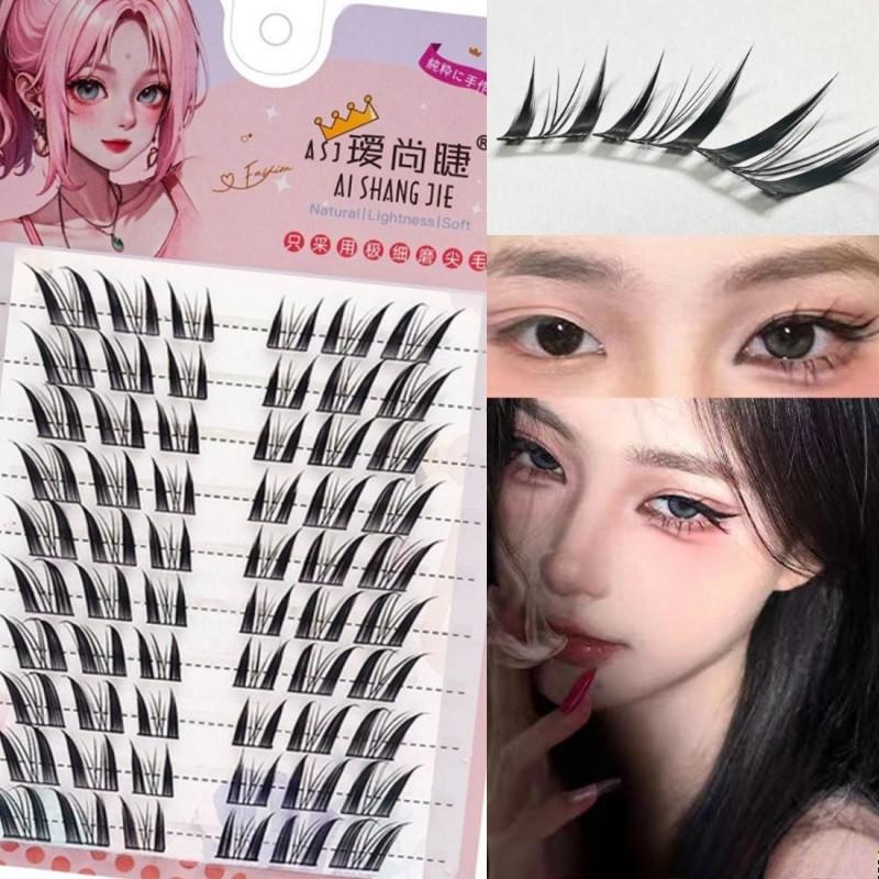 Dụng Cụ Trang Điểm Lông Mi Giả, Mô Phỏng Dòng Fox Chín Đuôi, Sức Chứa Lớn, Trông Tự Nhiên, Rõ Ràng Và Ngầu Cụm Đơn, Dày Và Phân Đoạn, Cú Vênh, Đi Kèm Với Chất Kết Dính, Thích Hợp Để Trang Điểm 2