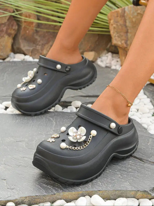 Women's Solid Color Crocs Slippers, Casual Comfortable Platform Sandals for Beach, Fashionable Shoes for Indoor & Outdoor Wear 8
