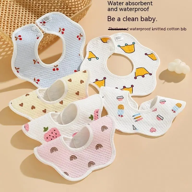 Newborn baby saliva towel waterproof knitted petal bib with double hidden buckles
