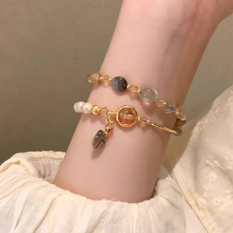 Product Introduction of Luxury Pearl Double Layer New Bracelet Crystal High-end Beaded Vintage Niche Exquisite Temperament Bangle Jewelry wlw  bracelets gelang  ldr  bergetar sweet  alhambra  bracelet cubic  zirconia 13