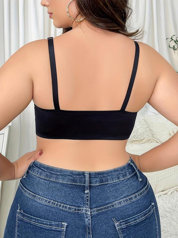 【Plus Size】 Solid Adjustable Strap Wireless Push Up Bra, Casual Comfortable Breathable Lingerie Top for Daily Wear, Women's  Underwear for All Seasons 3