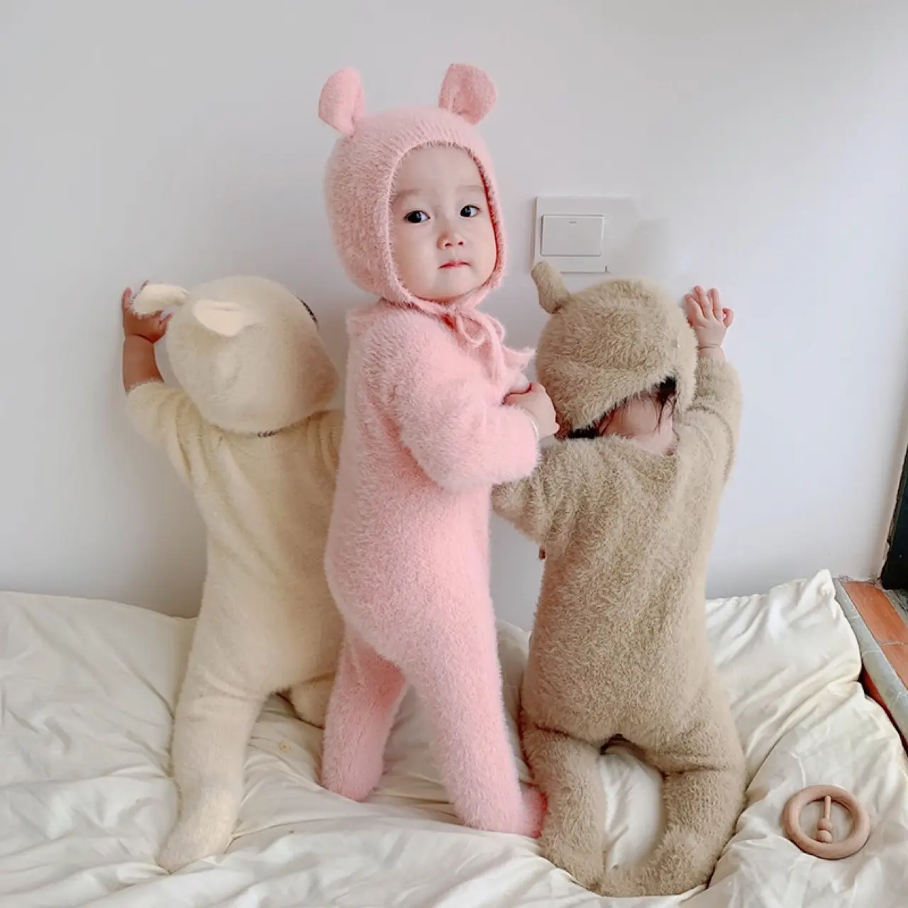 Body Lông Kèm Mũ Tai Thú Quảng Châu Cho Bé, Lông Mềm Mịn