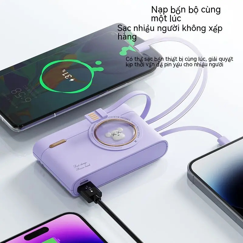 Sạc Dự Phòng Mini, Chính Hãng, Dung Lượng 20000mah, Hỗ Trợ Sạc Nhanh, Thiết Kế Camera, Tích Hợp 4 Cáp, Tương Thích Với iPhone, Remax, Xiaomi, Huawei 5