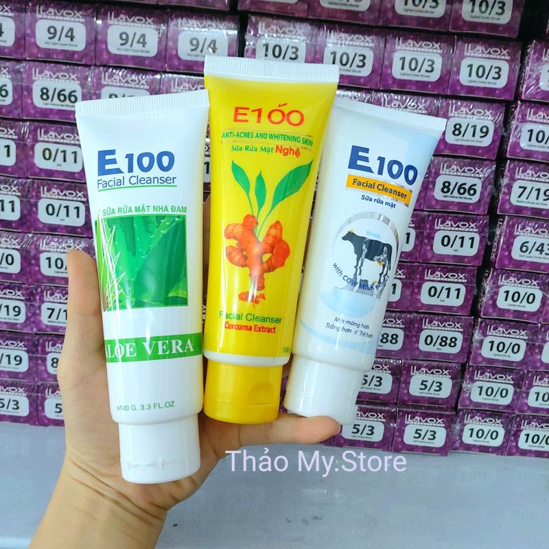 Sữa Rửa Mặt E100 100g - 80g - Nghệ - Bò - Nha Đam Cho Làn Da Sạch Và Sáng Mịn - Hàng Công Ty Loại 1