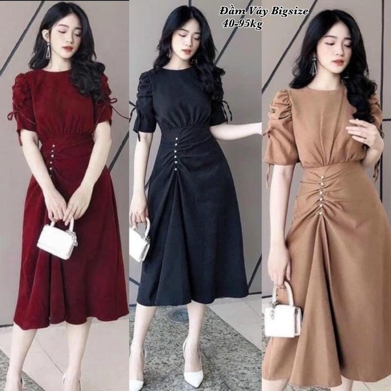 Thời Trang Bigsize HCM - Váy Đầm Bigsize Vải Lụa Chéo Thái Thiết Kế Dự Tiệc Nữ Cao Cấp Xinh Đẹp Giá Rẻ 40-95kg ennhobigsize Đen Khuy Sen Hoa Sen Nâu - 2053