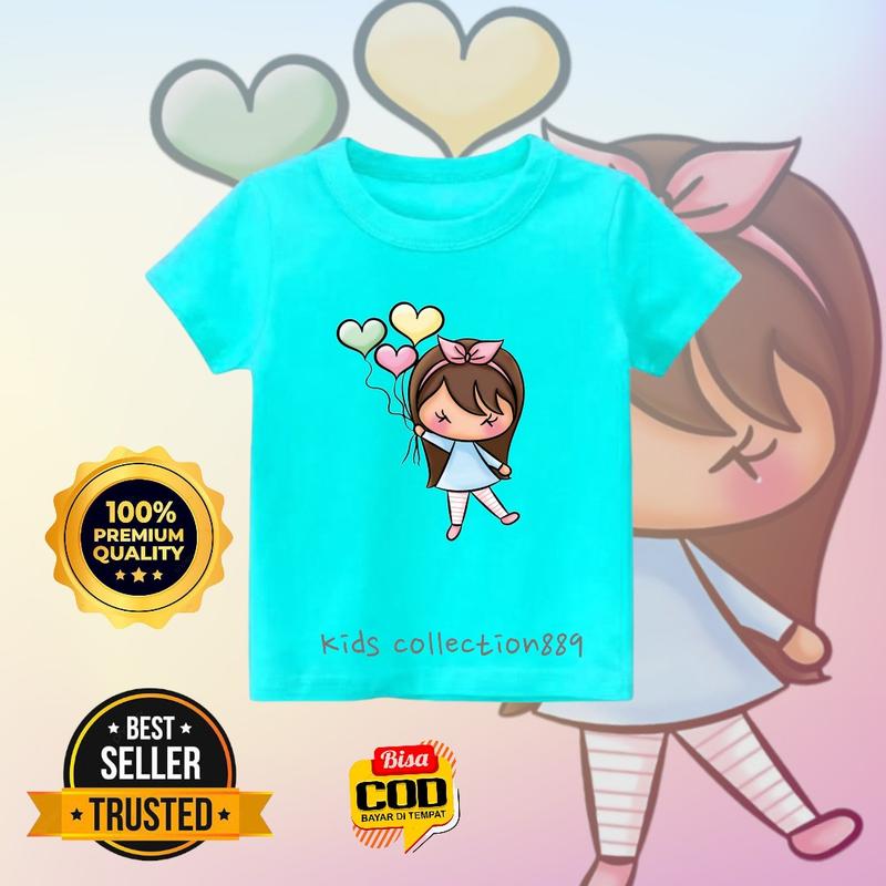 Kaos anak perempuan/ atasan anak perempuan gambar Cwek pita Balon03 7