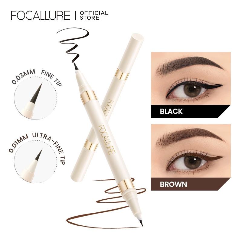 Bút kẻ mắt dạng lỏng FOCALLURE 2 đầu trong 1, 2 đầu màu đen nâu khô nhanh chống nước không nhòe 1.2g Mỹ Phẩm Cosmetic Trang Điểm Nữ