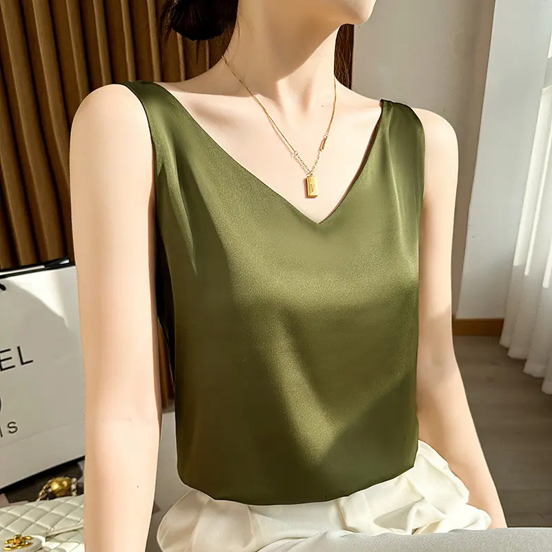 Women's Acetate Satin Summer New Suit Inner Vest plus Size Outer Wear Beauty Back Korean Style Bottoming Shirt