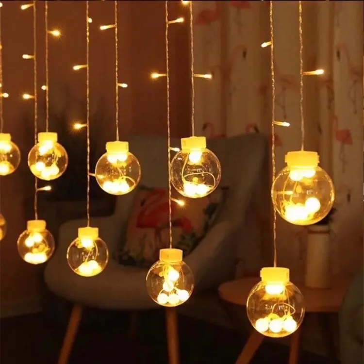 Đèn Thả Mành Thả 12 Bóng Tròn. Đèn Nháy Mành Trang Trí Hình Cầu 4M 12 Bóng