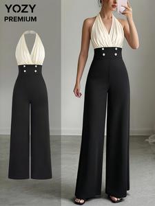 YOZY Women's Patchwork Print Jumpsuit, Casual Comfy Wide Leg Jumpsuit for Spring & Fall, Women's Jumpsuit for Daily Wear