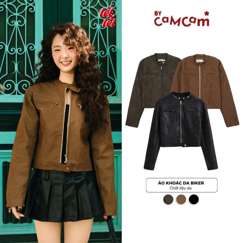 Áo Khoác DA BIKER Dáng Ngắn Croptop Thời Trang Nữ Bycamcam 2024