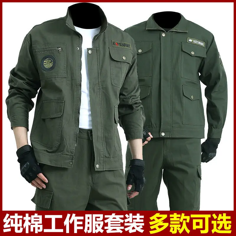 Xanh Lá quân đội, quần áo bảo hộ lao động thợ hàn cotton nguyên chất, chống mài mòn, chống bỏng, bộ đồ công trường xây dựng một mảnh, quần áo làm việc sửa chữa ô tô