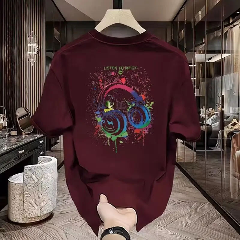 Short sleeved T-shirt men's trendy summer loose  new trend ins minimalist printed top versatile
