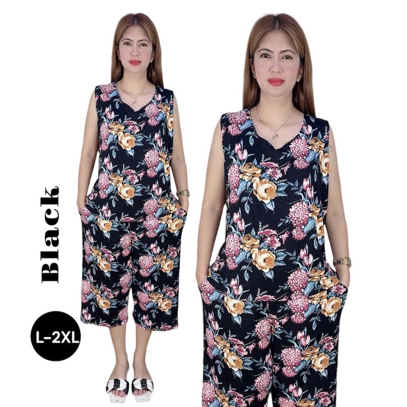 Product Introduction of SANDO SQUARE PANTS SETS: Floral Cotton Spandex Womenswear for Comfortable Pangbahay Wear, Freesize (Small to XL) terno tokong women 6