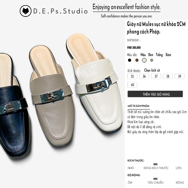 Product Introduction of Giày DéP sục nữ Muller Pháp Shoes Mã GS01 đế 2-3cm chất liệu da cao cấp. 3