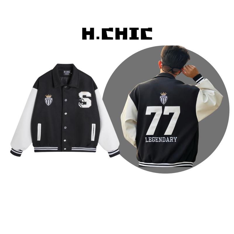 Áo khoác varsity H.CHIC phối da nam nữ form rộng unisex M012 - Jacket, Menswear ao khoac