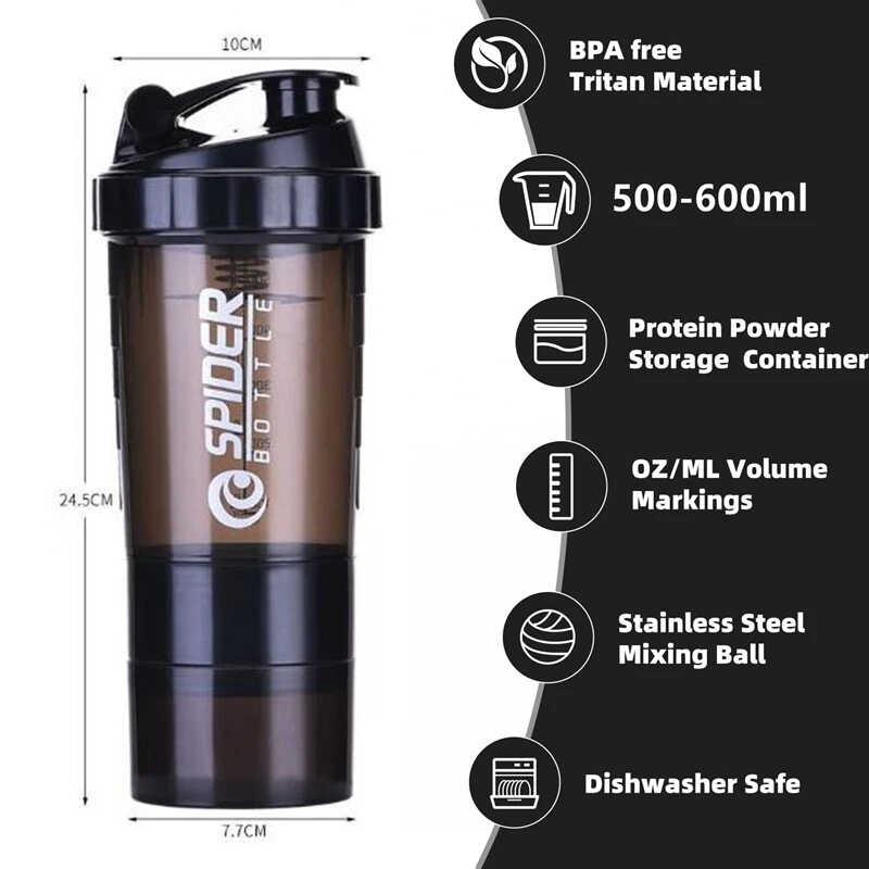 Chai Protein, Dung Tích 500ML, Bình Lắc 3 Lớp, Có Máy Trộn Bảo Quản Bột Sport Chạy Xe Đạp 1