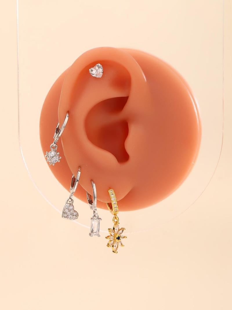 Product Introduction of Fashionable Faux Pearl Decor Earrings Set, Cross & Star & Heart Design Earrings, Fashion Jewelry for Party Decor, Trendy All-match & Exquisite Jewelry for Gift 4
