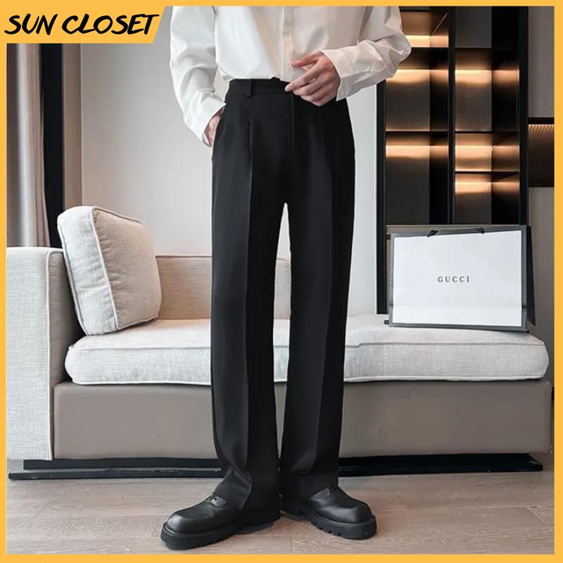 Quần âu nửa cạp chun SUN CLOSET MÀU ĐEN form suông rộng nam nữ Menswear Pants có thể giặt máy thời trang thanh lịch 3