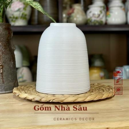 Bình chuông cao 21cm màu nâu mộc và trắng 5