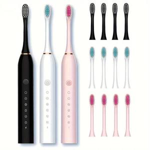 Kit de cepillo de dientes eléctrico, 1 caja de cepillo de dientes recargable por USB con 4 cabezales de cepillo de cerdas suaves, cepillo de dientes para el cuidado bucal para el hogar y viajes, regalo de Navidad, regalos para calcetines