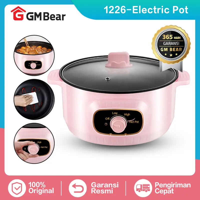 [COD] GM Bear Panci Listrik Serbaguna 22cm-Multifunction Electric Cooking Pot 1226 Pink