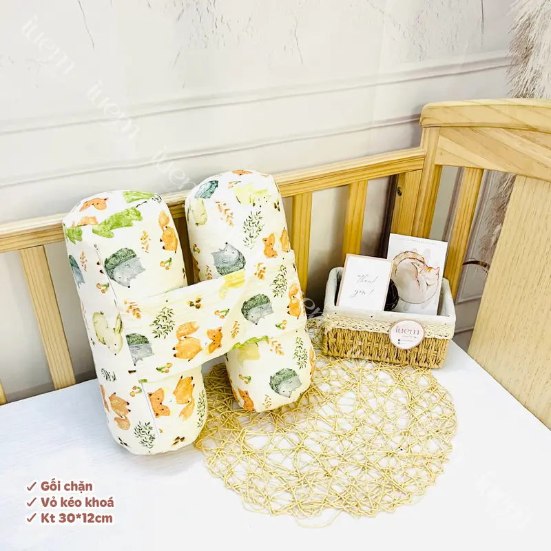 iuem gối chặn sơ sinh vải xô Muslin mềm thoáng, lõi bông chắc chắn, giúp bé sơ sinh không bị giật mình, 8