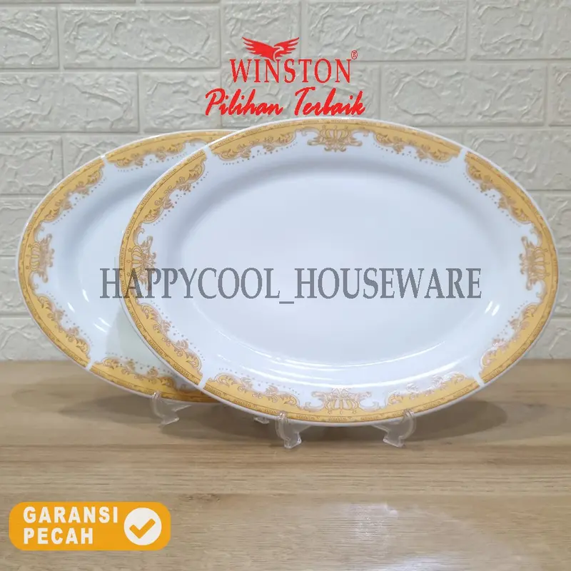 WINSTON Piring Keramik 14IN Mahkota Mas /Piring Oval /Piring Makan Porcelain 35cm 1