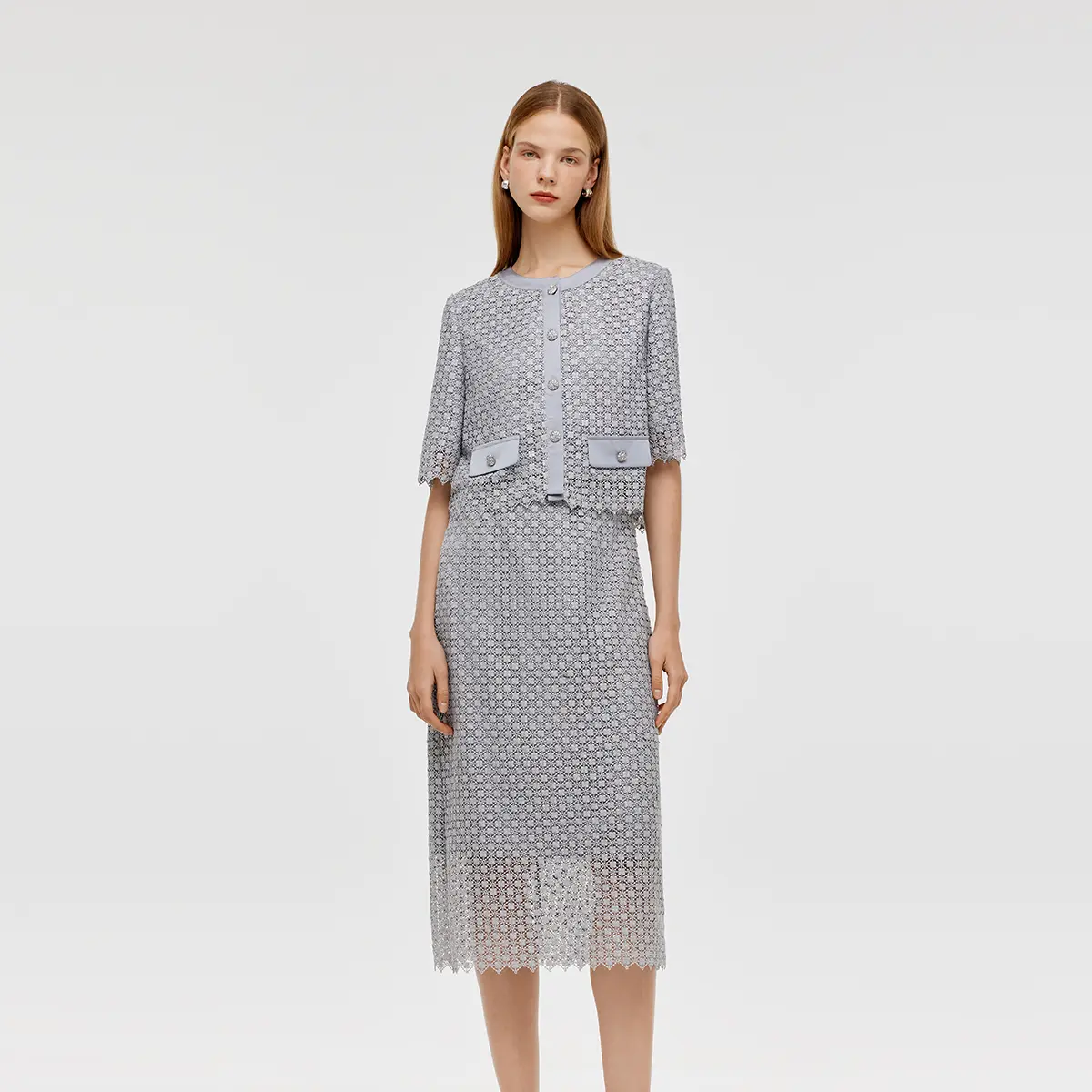 Embroidered Crop Jacket And High-Waisted Skirt Two-Piece Set Fit Womenswear