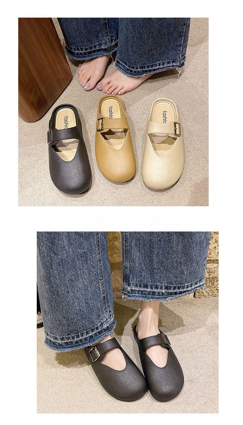 Product Introduction of New Soft Bottom Increase All-Match Closed Toe Half Slippers Slip-on Lazybones' Shoes Birkenstock Women's Outer Wear 18