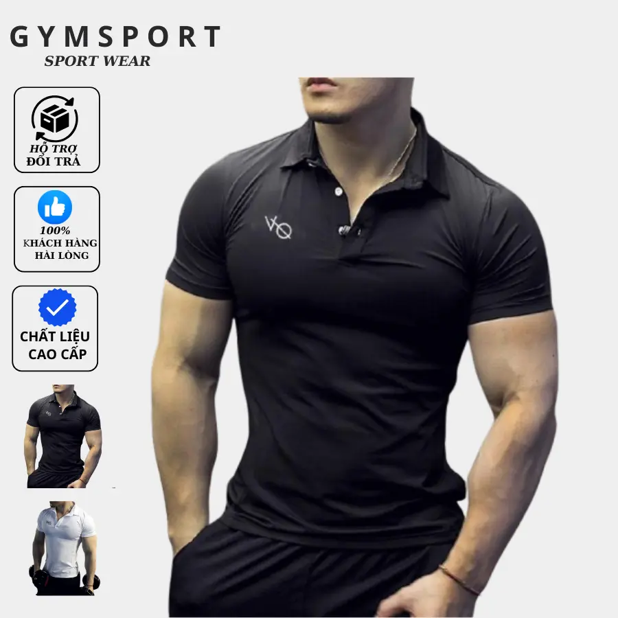 Áo PoLo Thể Thao Nam  ôm Body Gym Sport Menswear Top Jean Thun Đen Nhung Voi Shirt