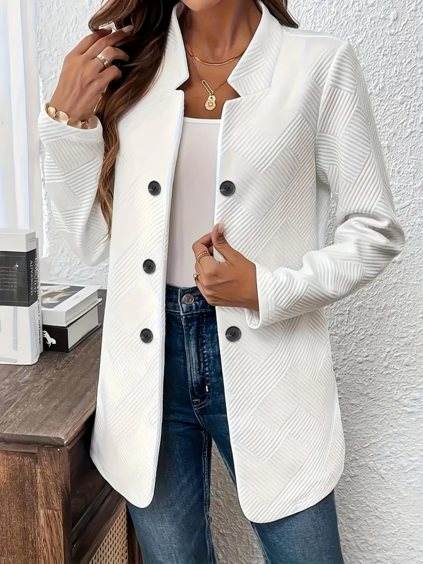 Women's Solid Color Jacket, Casual Long Sleeve Outerwear for Spring & Fall, Ladies Clothes for Daily Wear