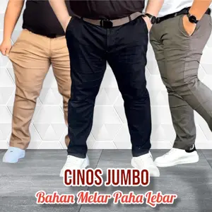HANFASTORE Celana Chino Jumbo Panjang Pria Slimfit BIGsize Nyaman Katun Hitam Mocca Abu Cream