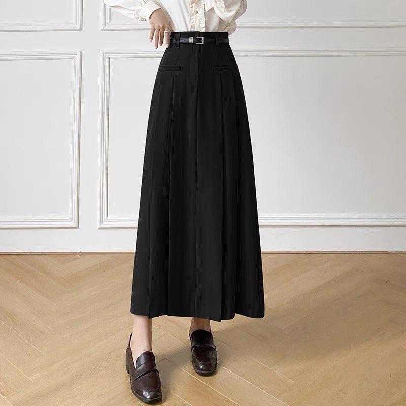 S-2XL Chân Váy nữ dáng chữ A xếp ly 2 bên dáng dài sang trọng LAMO - V112