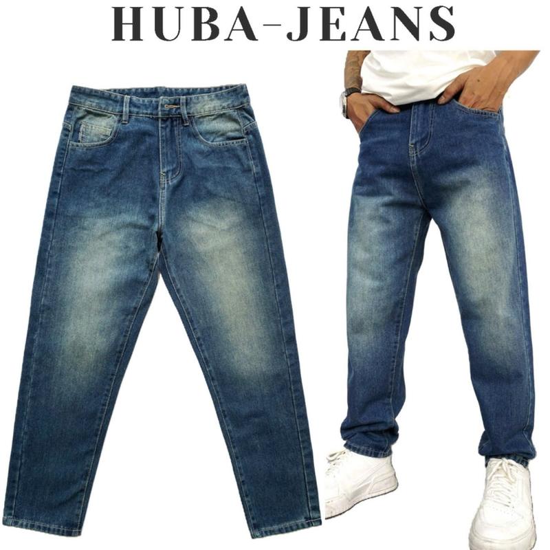 Quần jean dáng form suông rộng quần bò baggy trơn ống rộng nam dễ phối đồ, chất jean đẹp xanh ánh vàng Retro HUBA JEANS Pants Menswear Ong Có Túi Cotton Loang Denim grind  wash jean han quoc 7