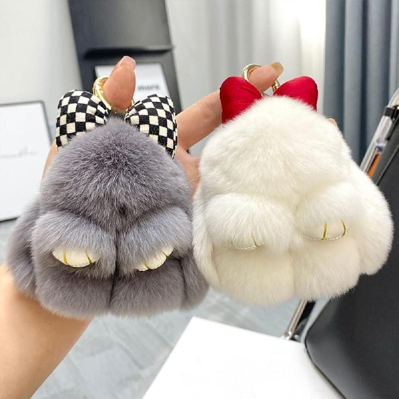 Cute fluffy shops bunny keychain