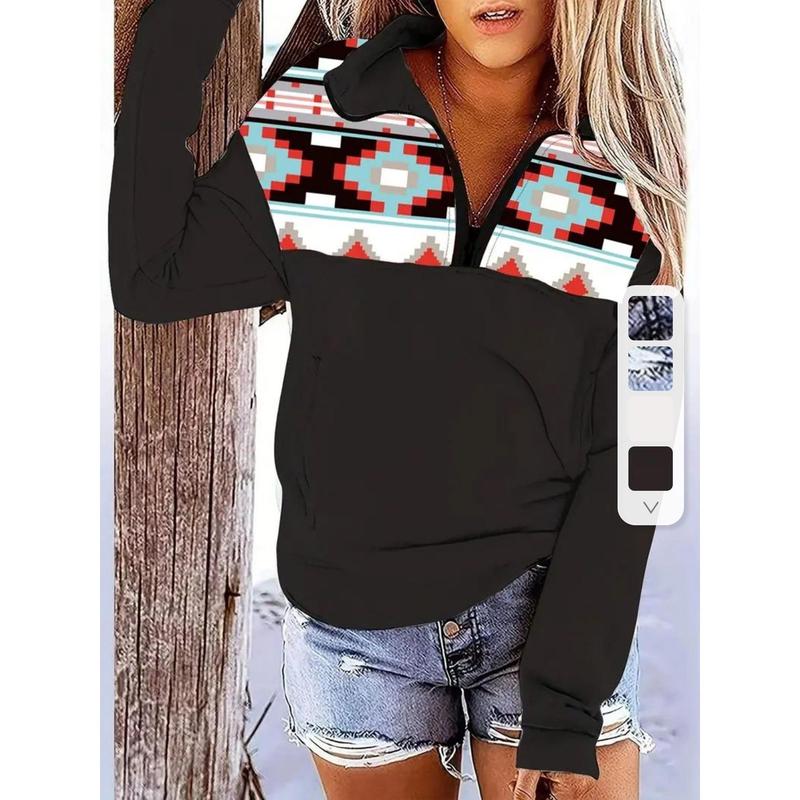 Women's Aztec Print Casual V-neck Long Sleeve T-shirt main image 0