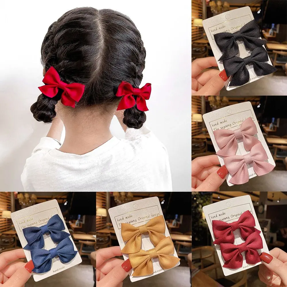 2Pcs Cute Solid Color Hair Accessories Bow Headgear Baby Hairpins Kids Hair Clips Bowknot Barrettes