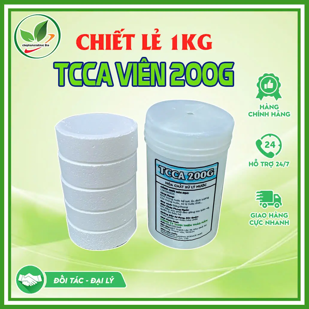 Clo viên 200g - TCCA 90% viên nén tan chậm xử lý nước - Viên nén Clo khử trùng nước hồ bơi. Chiết lẻ 1kg