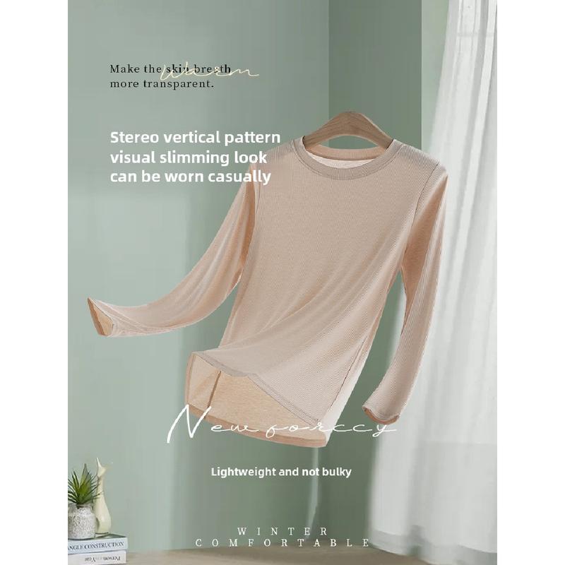 Product Introduction of Women's Long-Sleeved Bottoming Shirt Fall and Winter Inner Wear 2024 New Thread round Neck Loose Slim Western Style Black T-shirt Top Womenswear Lingerie Lady Comfort Longsleeve Basic turtleneck  tank Crewneck Minimalist 6