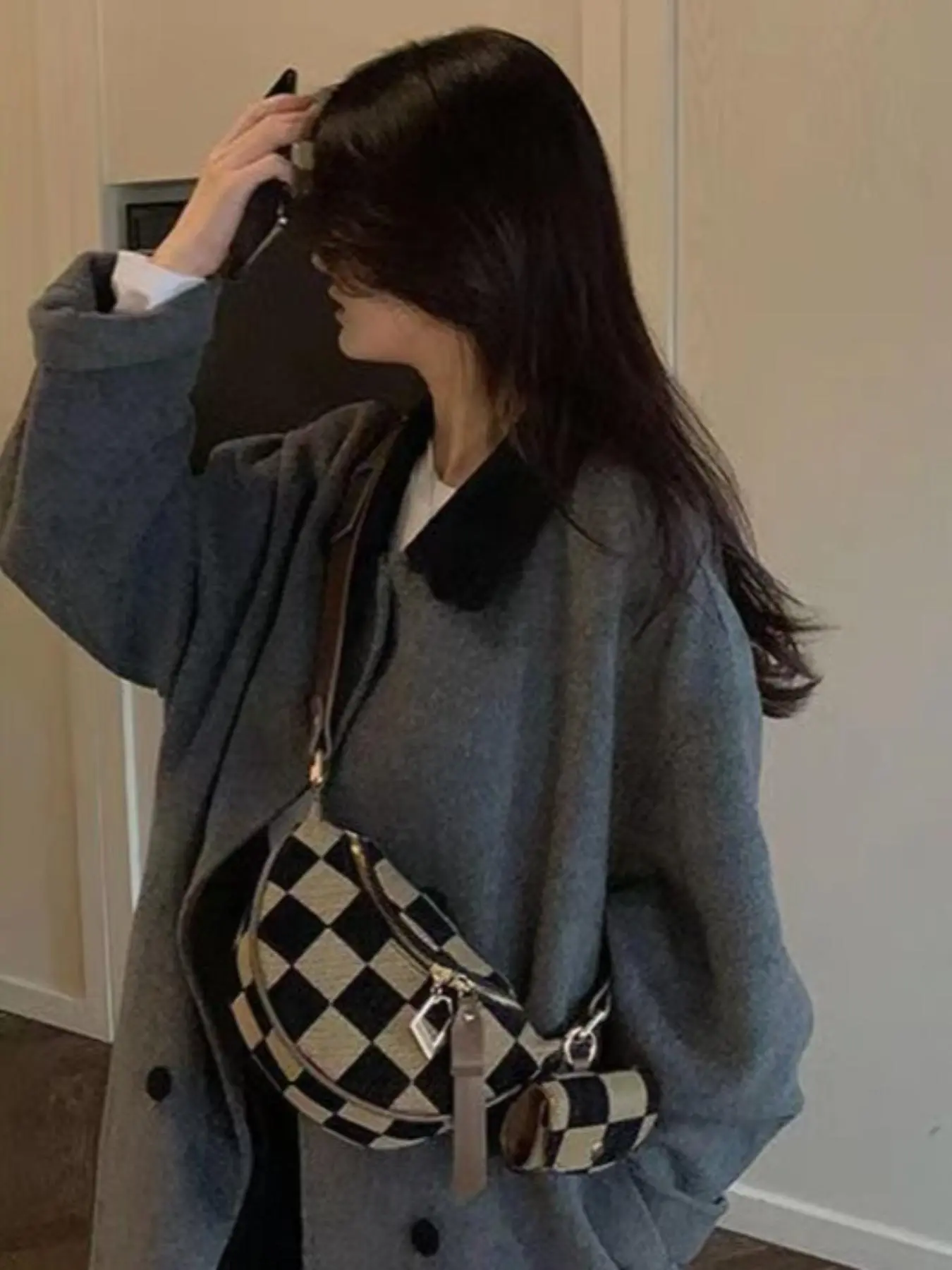 Women's Street Style Plaid Pattern Crossbody Bag, Casual Trendy Zipper Crossbody Bag, Retro Versatile Crossbody Purse Bag for Daily Use