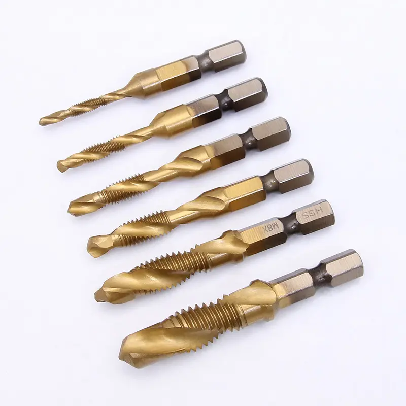 Mata Bor Multifungsi 6 PCS Mata Bor Pembuat Ulir Drat Drill Tap Set M3-M10 Set Hex Twist Spiral Tapper 7cm ( Extra Long ) 8