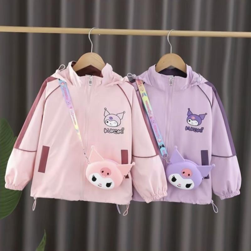 KUROMI - {18-42Kg} - Áo khoác gió Kuromi 2 lớp lót lưới cho bé gái, cổ cao, chống nước nhẹ, cản gió, cản bụi, giữ ấm, phong cách năng động áo  khoác áo  parka áo khoác gió  cho bé gái