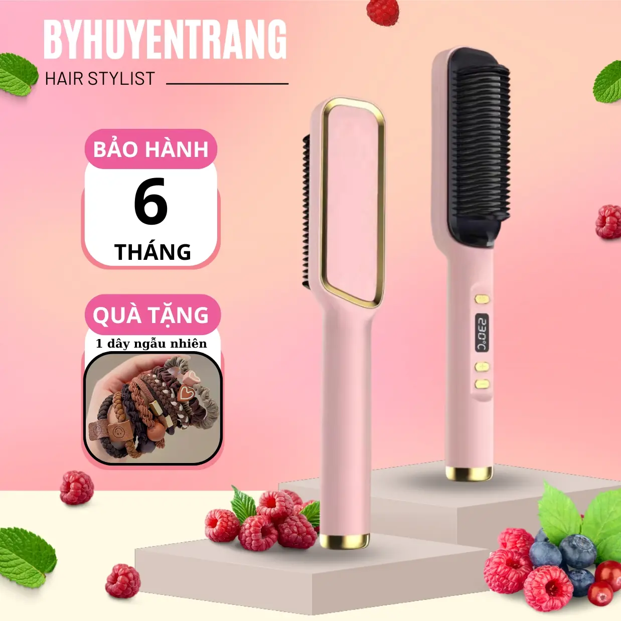 Lược điện ion âm chải thẳng tóc, uốn duỗi tự nhiên, Lược điện cao cấp mẫu mới 2024 chống bỏng, màn LCD hiển thị nhiệt độ Uốn Tóc Máy Uốn Tóc