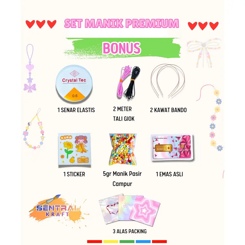 Set Manik Premium Mix 17 isi 10 Sekat Manik Pasir + Toping + Grid Box + Bonus 2