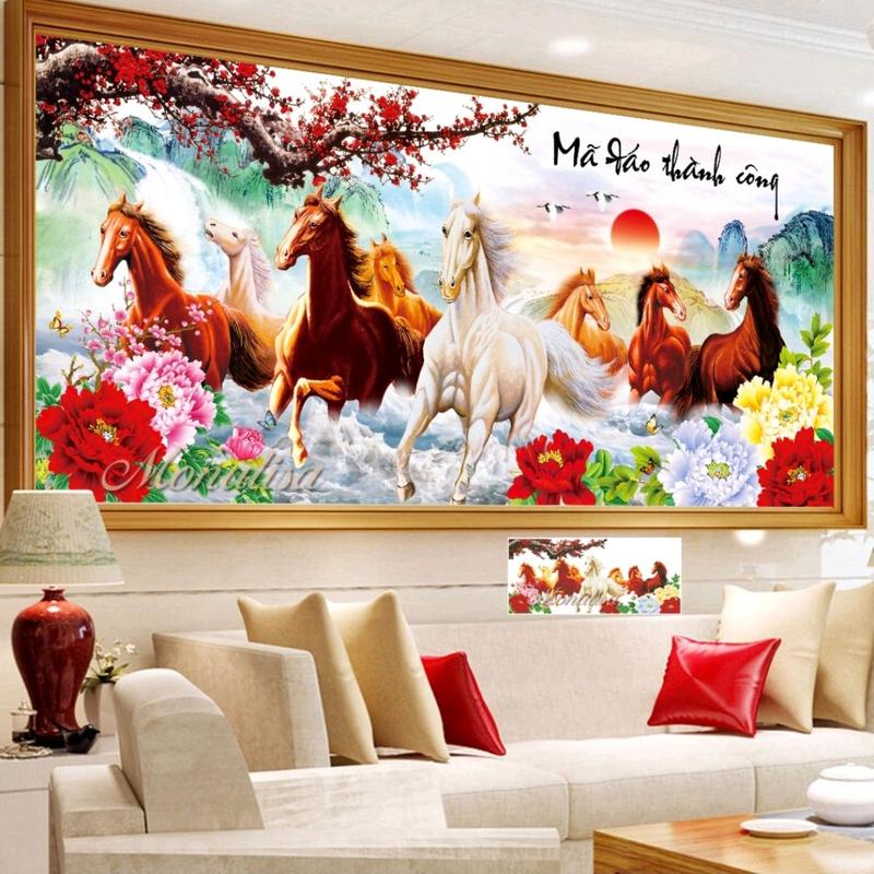  Tranh đính đá Mã Đáo Thành Công Tranh thêu 3D tranh thêu kín...-chưa thêu,chưa đính,handmade,DIY decor.. 