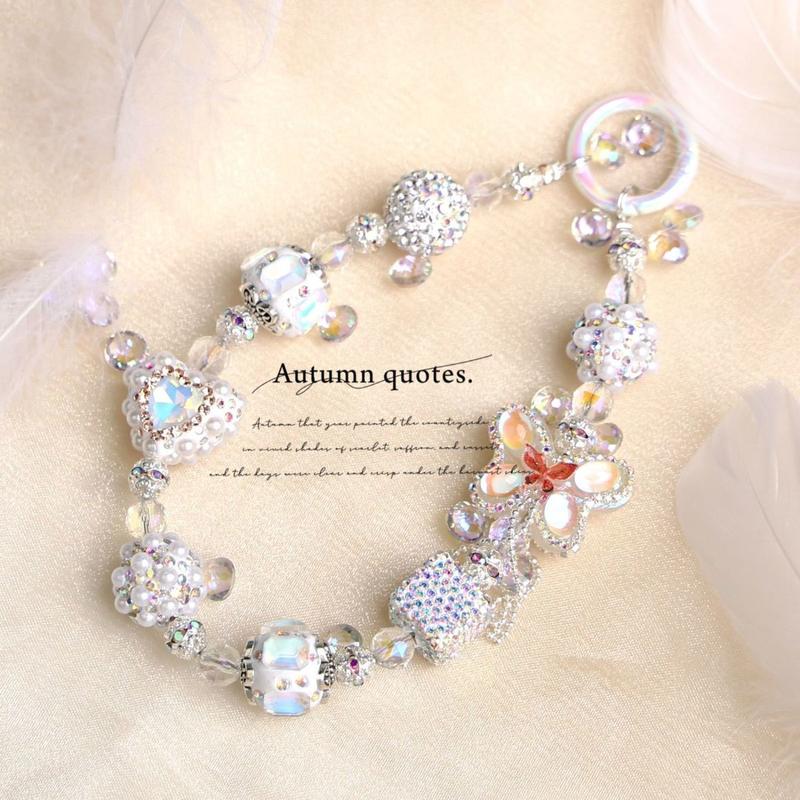 Product Introduction of Luxury Ins Style DIY Heavy Industry Nepal Mobile Phone Charm Mobile Phone Lanyard Bag Chain Popular Gradient Pink 5